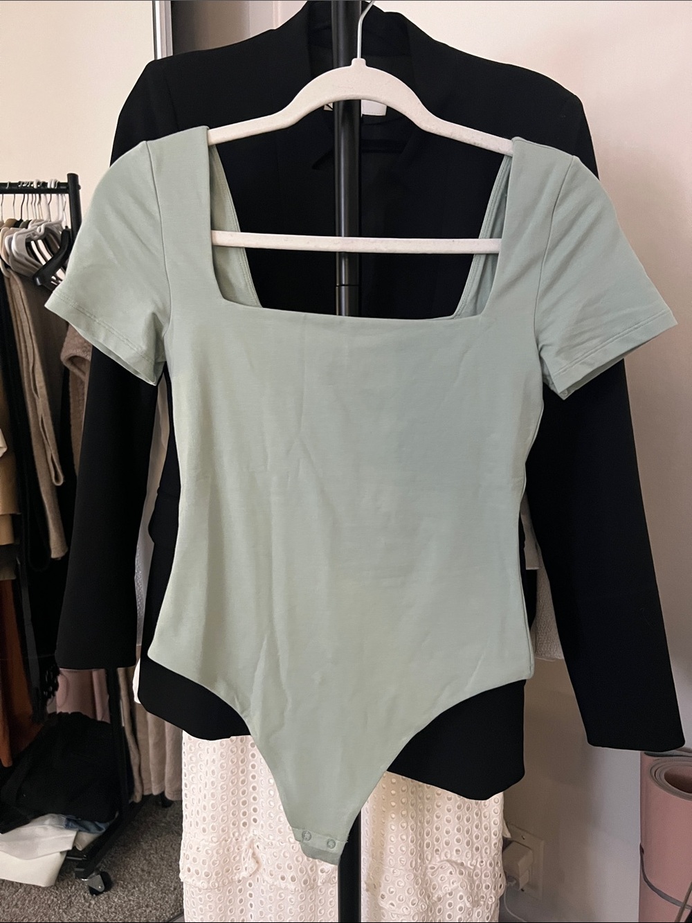 Aritzia Sage Green Square Neck Short Sleeve Bodysuit